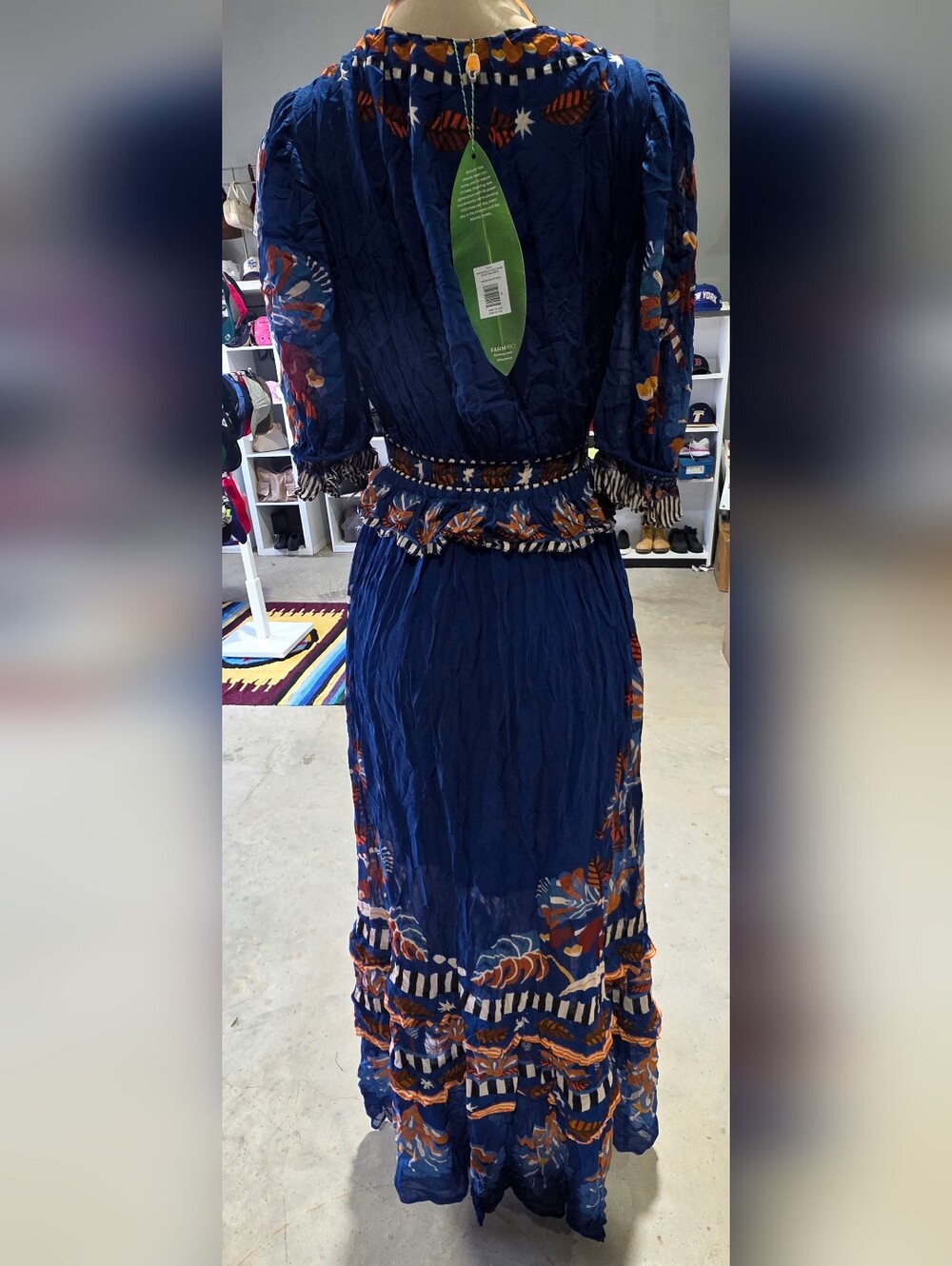 FARM Rio Blue Maxi Dress with Orange & White Floral Accents - Picture 3 of 6